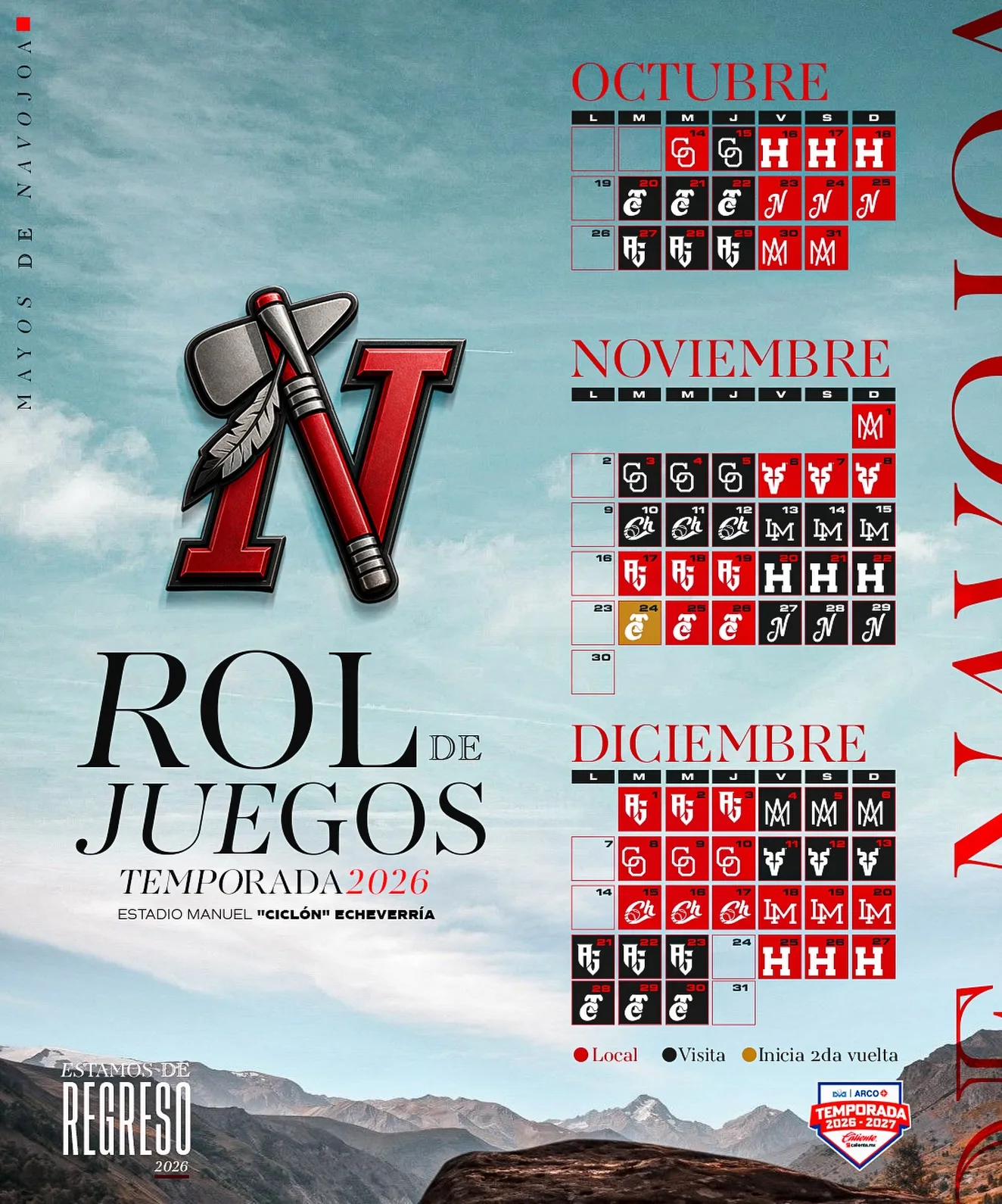Rol de juegos de Mayos de Navojoa, temporada 2026.